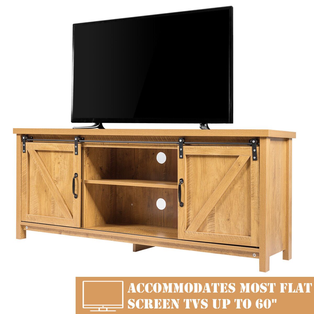 Modern TV Cabinet for 60-Inch TV Wooden Media Storage Shelves
